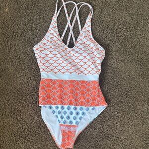Cupshe Orange and Blue Patterned Swimsuit